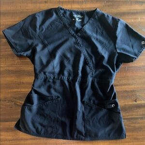 Cherokee Black Short Sleeve Wrap Fitted Blouse